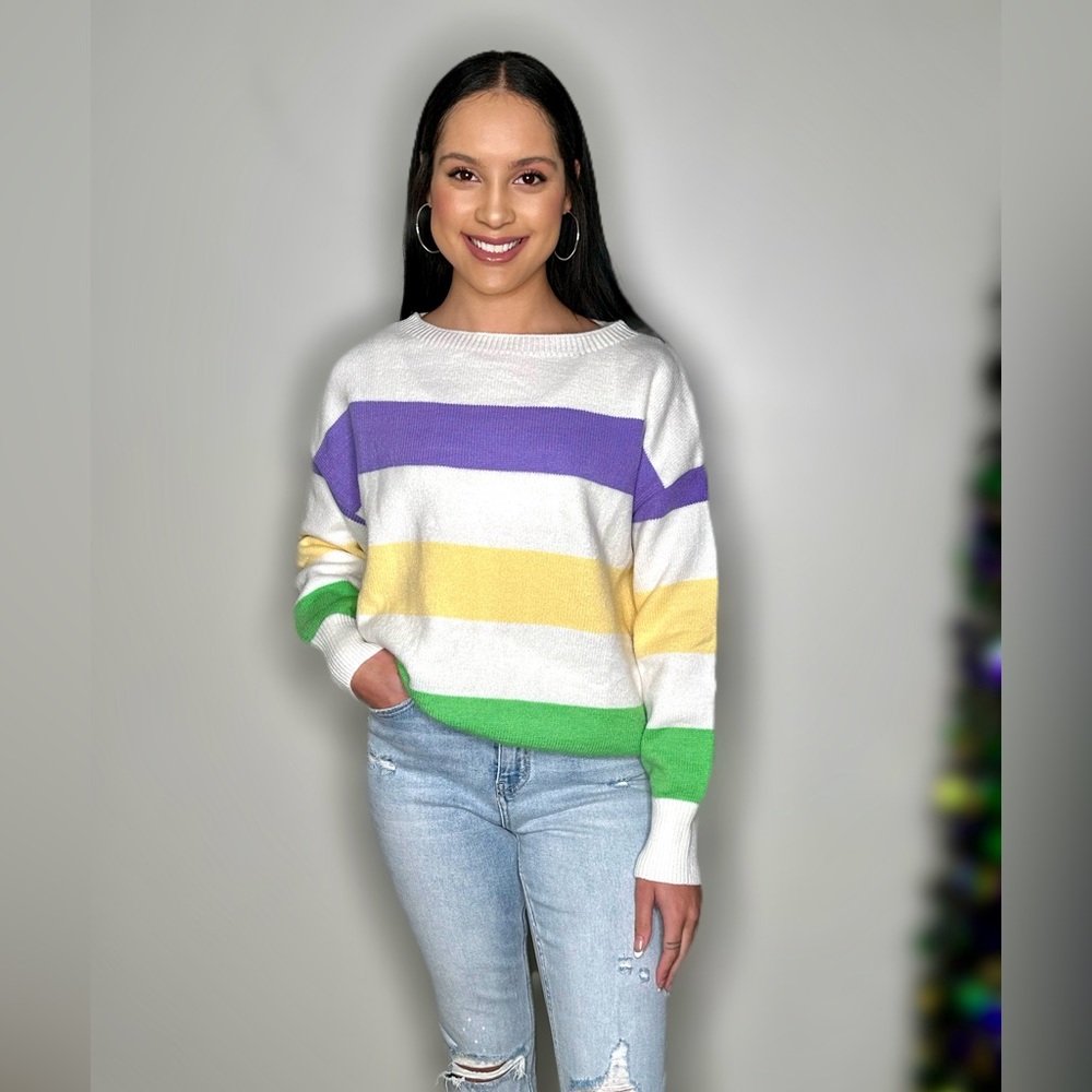 Mardi Gras striped sweater